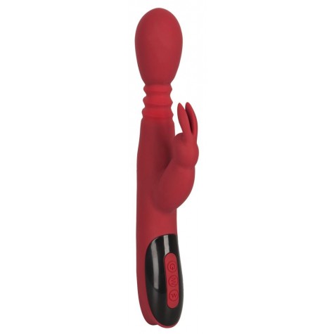 Красный вибромассажер с клиторальным отростком Rabbit Vibrator - 26,5 см.